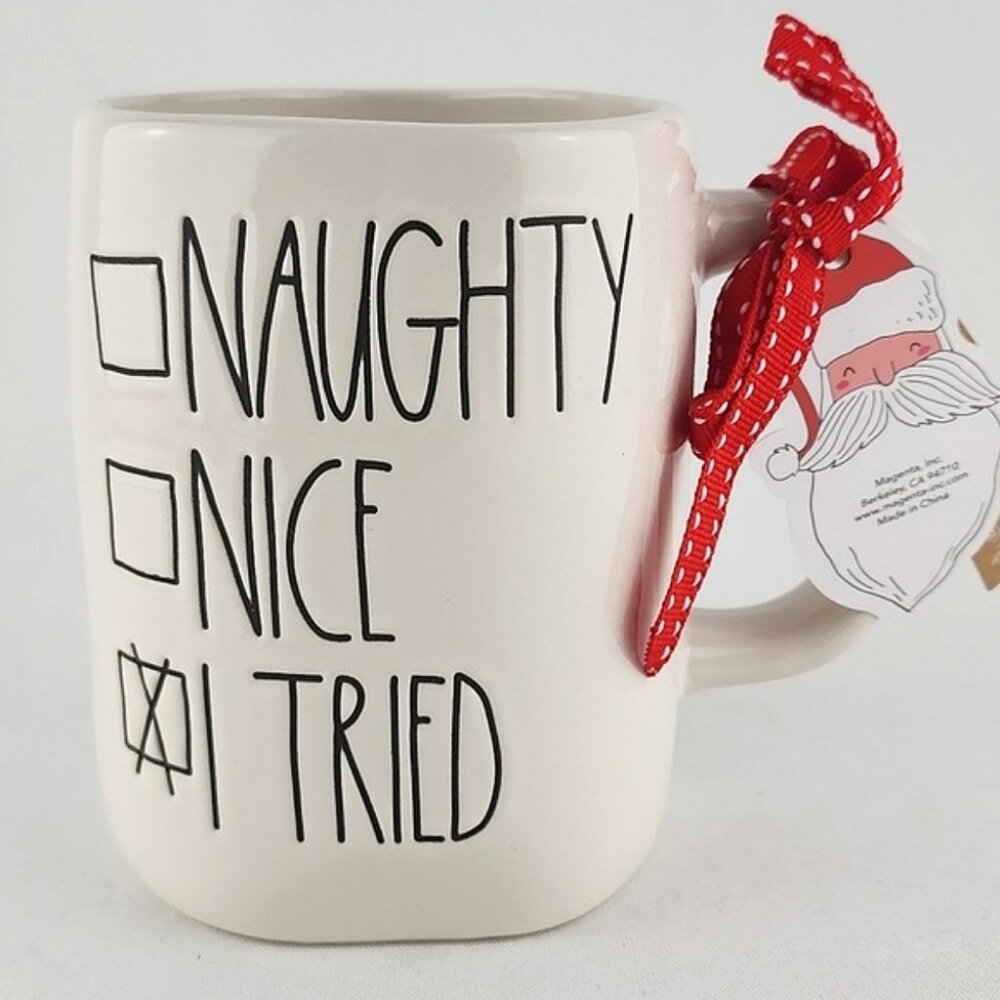 Rae Dunn Artisan Collection Mug White Large Black Letters Festive Christmas